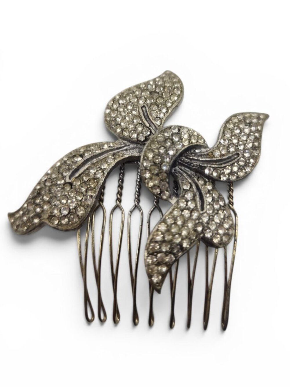 Vintage Rhinestone Bow Silver Bridal Special Occasion Hair Comb